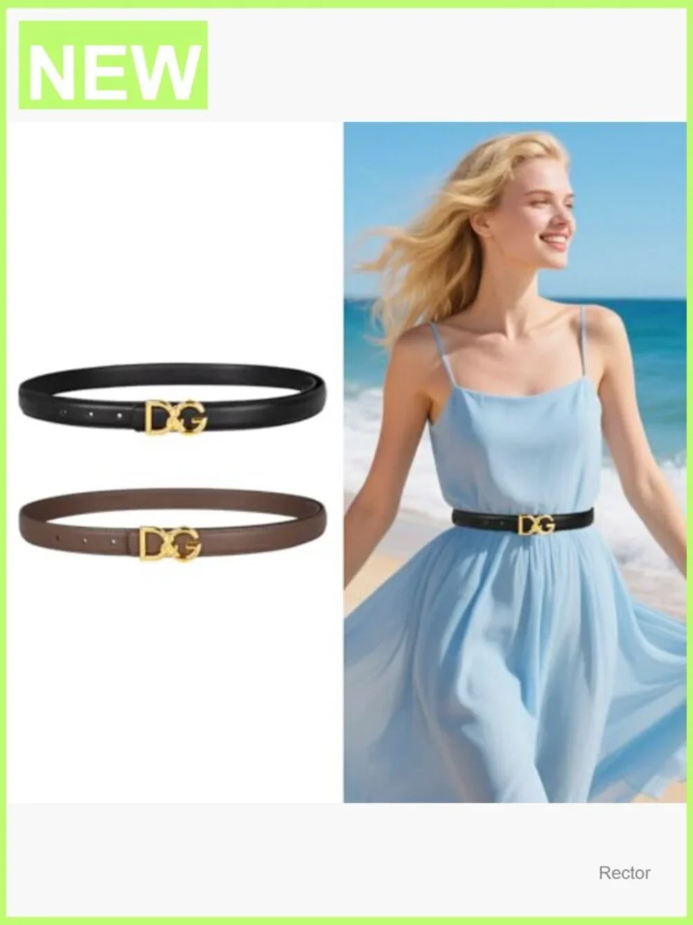 Women's Leather Belt with Metal Buckle - Classic Dress or Jeans Belt